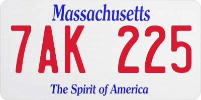 MA license plate 7AK225
