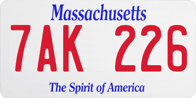 MA license plate 7AK226