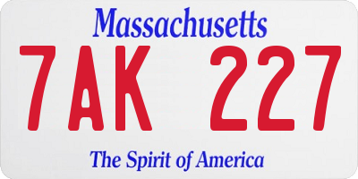 MA license plate 7AK227