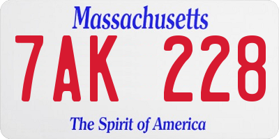 MA license plate 7AK228