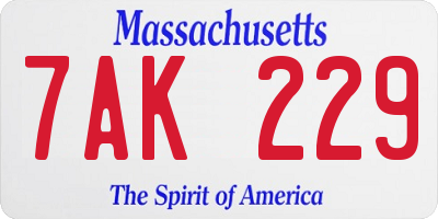 MA license plate 7AK229