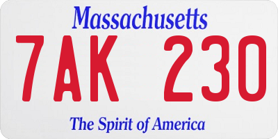MA license plate 7AK230