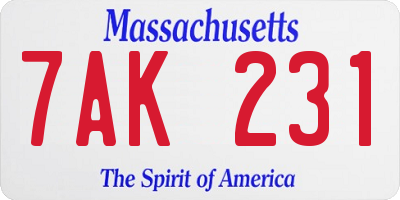 MA license plate 7AK231