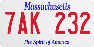 MA license plate 7AK232