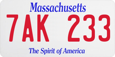 MA license plate 7AK233