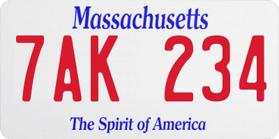 MA license plate 7AK234