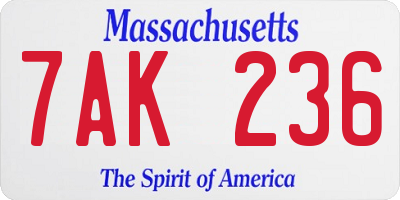 MA license plate 7AK236