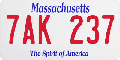 MA license plate 7AK237