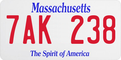 MA license plate 7AK238