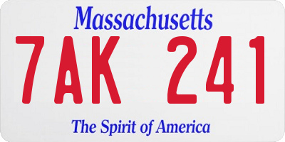 MA license plate 7AK241