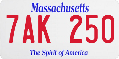 MA license plate 7AK250