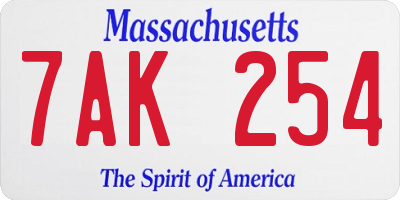 MA license plate 7AK254