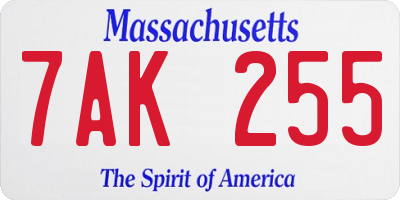 MA license plate 7AK255