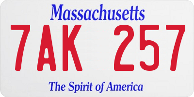 MA license plate 7AK257