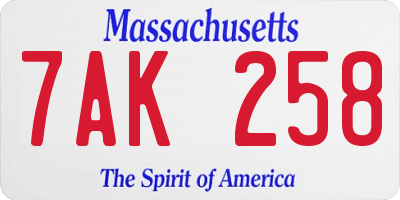 MA license plate 7AK258