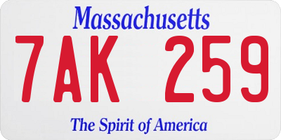 MA license plate 7AK259
