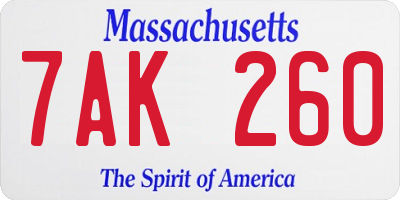 MA license plate 7AK260