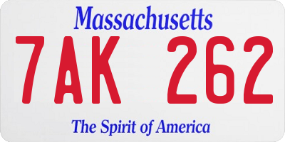 MA license plate 7AK262