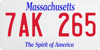 MA license plate 7AK265