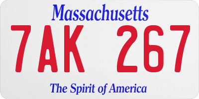 MA license plate 7AK267