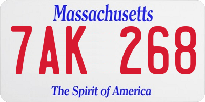 MA license plate 7AK268