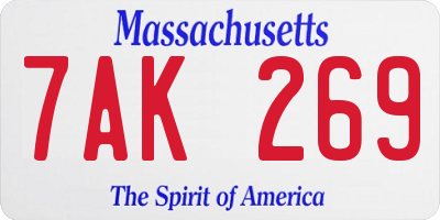 MA license plate 7AK269