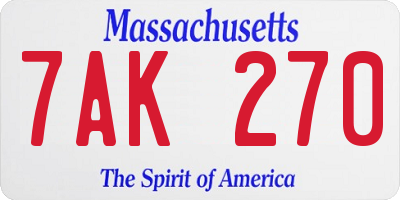 MA license plate 7AK270