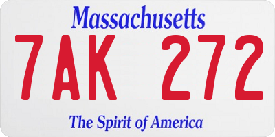 MA license plate 7AK272