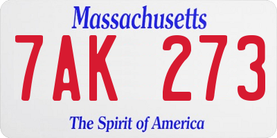 MA license plate 7AK273