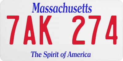 MA license plate 7AK274