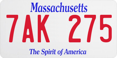 MA license plate 7AK275