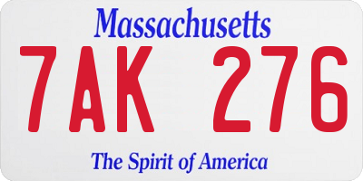 MA license plate 7AK276