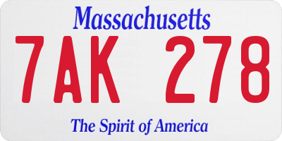 MA license plate 7AK278