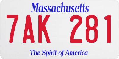 MA license plate 7AK281