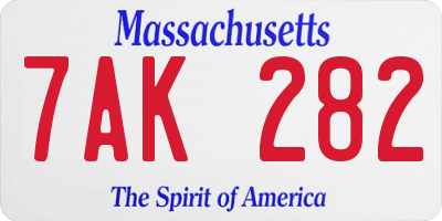 MA license plate 7AK282