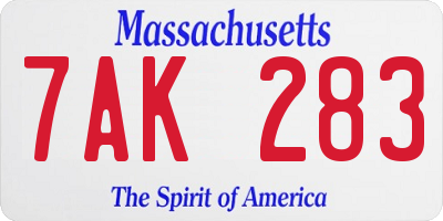 MA license plate 7AK283