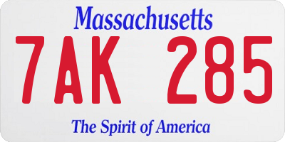 MA license plate 7AK285