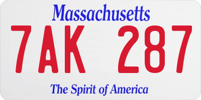 MA license plate 7AK287