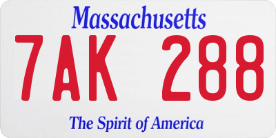 MA license plate 7AK288