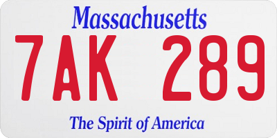 MA license plate 7AK289