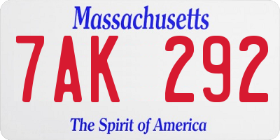 MA license plate 7AK292