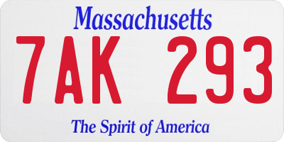 MA license plate 7AK293