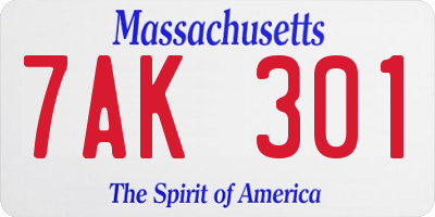 MA license plate 7AK301