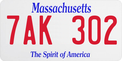 MA license plate 7AK302