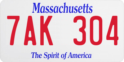 MA license plate 7AK304