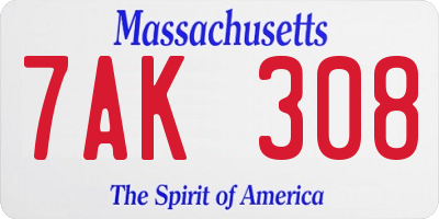 MA license plate 7AK308