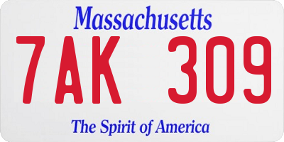 MA license plate 7AK309