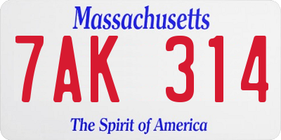 MA license plate 7AK314