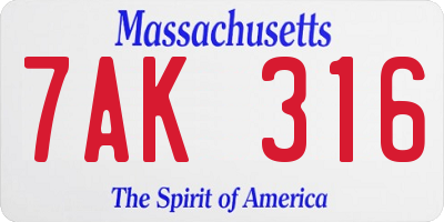 MA license plate 7AK316