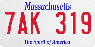 MA license plate 7AK319